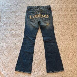 Y2K Bebe deadstock bootcut jeans with gold embroidery